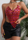 Christmas Sexy Acrylic Heart Print Patchwork Fashion Halter Neck Low Back Strap Top