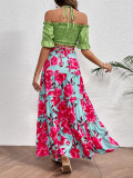 Holidays Long Skirt Set Off Shoulder Halter Neck Top Lace-Up High Waist Skirt Two Piece Set