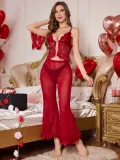 Erotic Lingerie Sexy Women See-Through Mesh Heart Print Pajamas Set Home Clothes