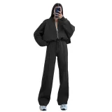 Women Fall Solid Casual Lace-up Sports Hoodies Two Piece Set