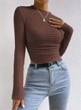Women Long Sleeve Plaid Pleated T-Shirt