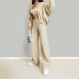 Women Fall Solid Casual Lace-up Sports Hoodies Two Piece Set