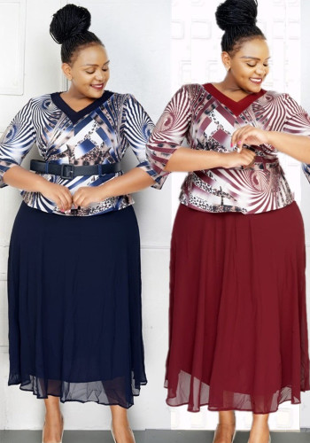 Africa Plus Size Women Three-quarter Sleeve Printed Dress