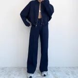 Women Fall Solid Casual Lace-up Sports Hoodies Two Piece Set