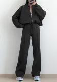 Women Fall Solid Casual Lace-up Sports Hoodies Two Piece Set