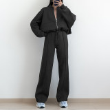 Women Fall Solid Casual Lace-up Sports Hoodies Two Piece Set