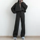 Women Fall Solid Casual Lace-up Sports Hoodies Two Piece Set
