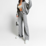 Women Fall Solid Casual Lace-up Sports Hoodies Two Piece Set