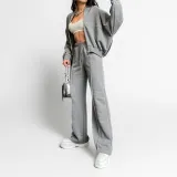 Women Fall Solid Casual Lace-up Sports Hoodies Two Piece Set