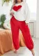 Flannel Heart Printed Casual Long Sleeves Pajamas Set Plus Size Women's Home Clothes
