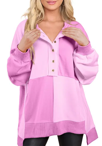 Autumn Winter Casual Patchwork Contrasting Loose Long Sleeve Top