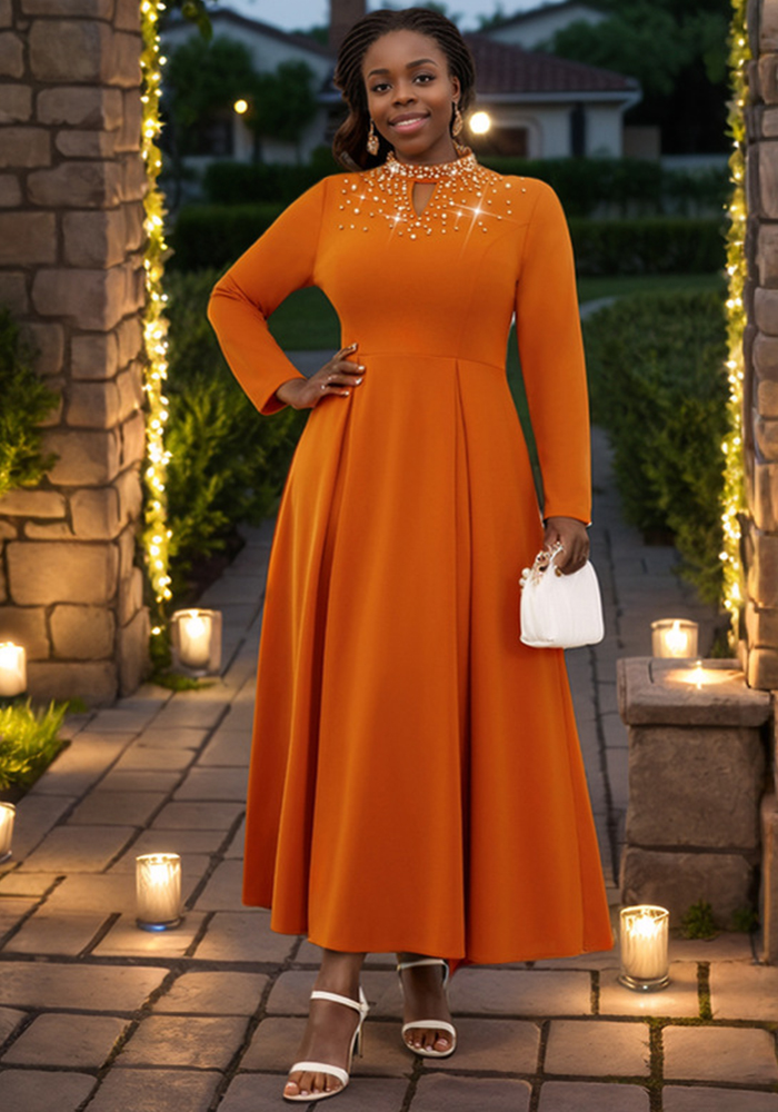Elegant High-Waisted A-Line Dress With V-Neck