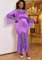 Bell Bottom Sleeve Lace Patchwork Fishtail Formal Party Dress