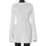 Women Solid Round Neck Long Sleeve Dress