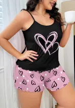 Printed Strap Vest Shorts Two-Piece Set Women's Home Clothes Plus Size Pajamas Set