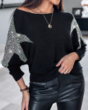 Women Five-Pointed Diamond Bat Sleeves Top