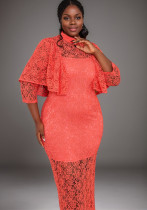 See-Through Lace Dress Strap Basic Dress Formal Party Two Piece Dress Set