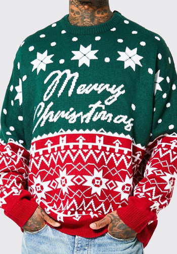 Men's Autumn Winter Christmas Knitting Shirt Jacquard Loose Pullover Sweater