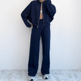 Women Fall Solid Casual Lace-up Sports Hoodies Two Piece Set