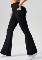 Women Bell Bottom Sports Yoga Fitness Pocket Wide-leg Pants