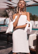 Women sexy Strapless Off Shoulder Patchwork dress