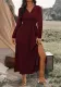 Women Autumn Solid v-neck Bell Bottom Long-sleeved Dress