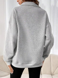 Autumn Winter Fashion Zipper Turndown Collar Solid Color Casual Women Top