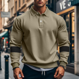 Autumn Winter American Turndown Collar Buttoned Long-Sleeved Men's T-Shirt Loose Color Matching Shirt
