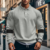 Autumn Winter American Turndown Collar Buttoned Long-Sleeved Men's T-Shirt Loose Color Matching Shirt