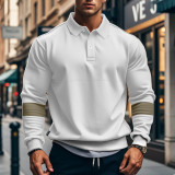 Autumn Winter American Turndown Collar Buttoned Long-Sleeved Men's T-Shirt Loose Color Matching Shirt