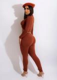 Women Crop Cross Pleated Long Sleeve Top and Pants Two Piece Set