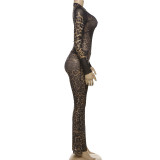 Autumn Fashion Sexy Trend Leopard Print High Waist Two Piece Pants Set