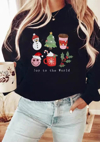 Women Christmas Print Letter Print Long-sleeved Top