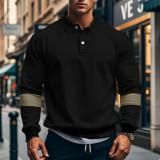 Autumn Winter American Turndown Collar Buttoned Long-Sleeved Men's T-Shirt Loose Color Matching Shirt