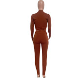 Women Crop Cross Pleated Long Sleeve Top and Pants Two Piece Set