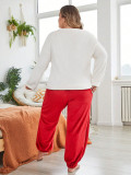 Flannel Heart Printed Casual Long Sleeves Pajamas Set Plus Size Women's Home Clothes
