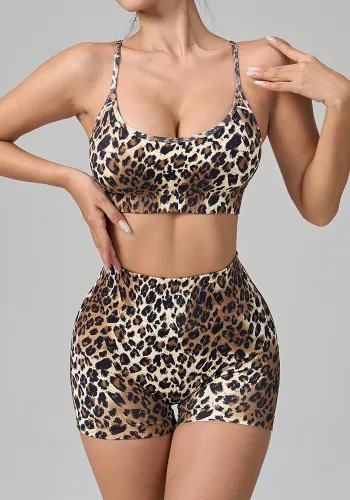 Women Leopard Print Yoga Two Piece Set
