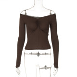 Women's Autumn Off Shoulder Slim Pleated Long Sleeve Shirt Top
