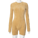Women Zipper High Neck Tight Fitting Long Sleeve Jumpsuit