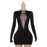 Autumn Long Sleeve Lace-Up Sexy Bodycon Dress