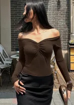 Women's Autumn Off Shoulder Slim Pleated Long Sleeve Shirt Top