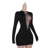Autumn Long Sleeve Lace-Up Sexy Bodycon Dress