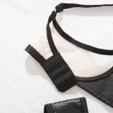 Women metal chain Pu-Leather Patchwork Sexy lingerie five-piece set