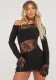 Autumn Solid Color Slash Shoulder Long Sleeve Sexy Lace Patchwork Short Dress