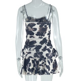 Women's Fashion Print Sexy Strap Lace-Up Casual Dress