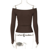 Women's Autumn Off Shoulder Slim Pleated Long Sleeve Shirt Top