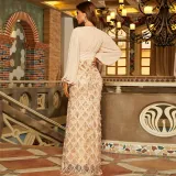 Women Sexy Long Sleeve V Neck Sequin Tassel Formal Party Evening Dress