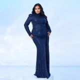 Plus size Women long sleeve round neck Neck Formal Party Sequined Fishtail Maxi Evening Dress