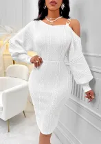 Women winter one-shoulder lantern sleeve Solid Bodycon Dress