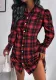 Women autumn drawstring plaid shirt dress